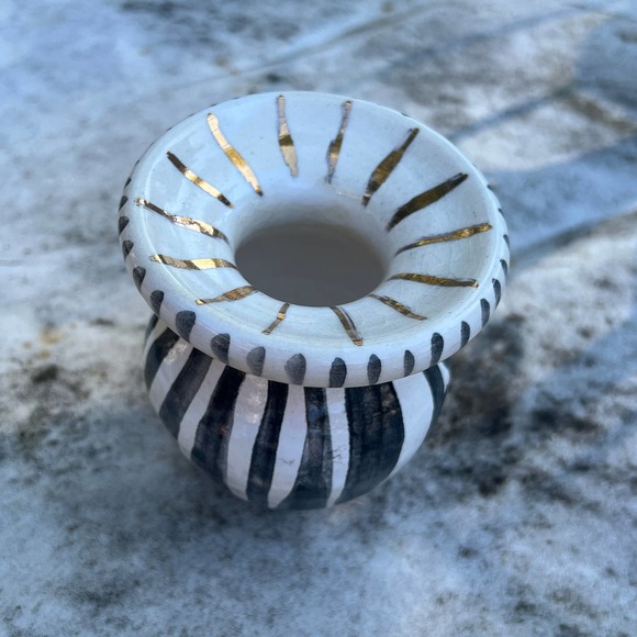 Zebra Stripe Vase 18K Tiny Genuine Gold Pottery Bud Vase - Picture 3 of 8